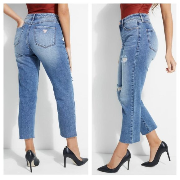 New GUESS 1981 Frayed Slim Straight Jeans sz 26 - Picture 2 of 14